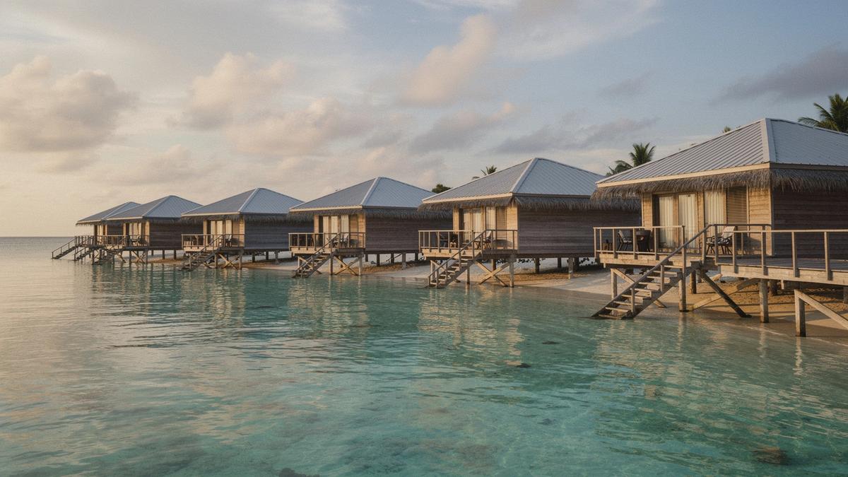 Overwater villas above a turquoise lagoon in the Maldives
